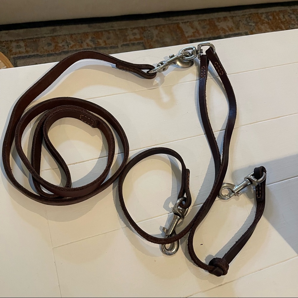 Leather dog leash for 2 dogs